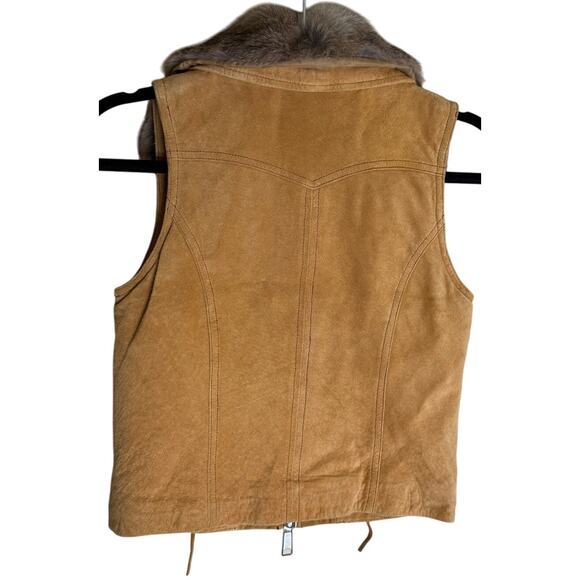 Two Percent Homme Vest Women Small Brown Pig Suede Rabbit Fur Collared Full Zip - Picture 2 of 11